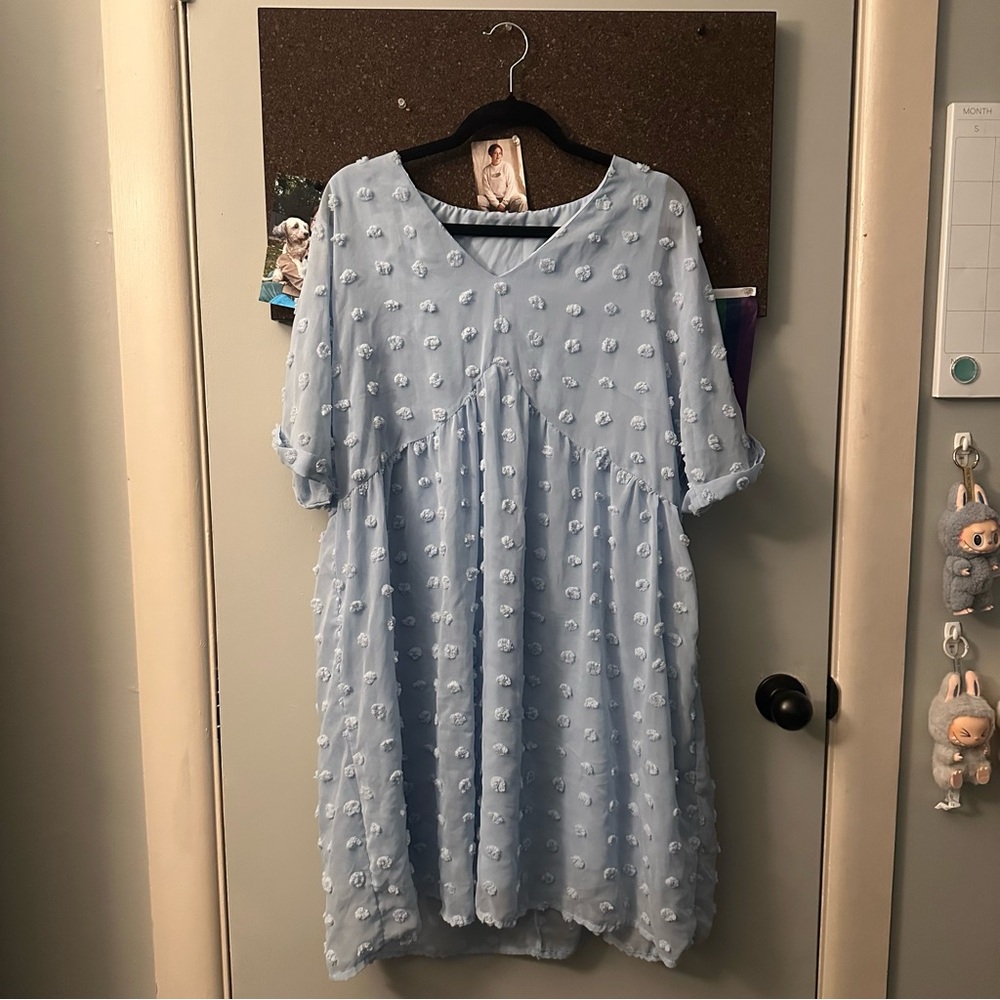 Women’s blue chiffon polka dot dress